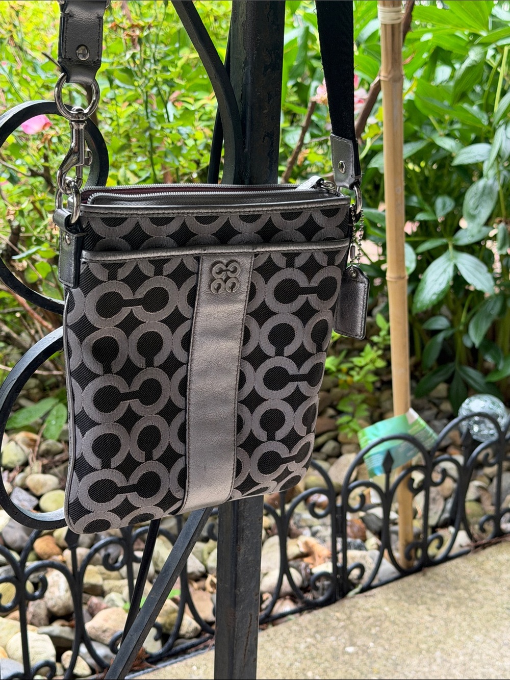 Coach Black & Silver Signature Jacquard Crossbody